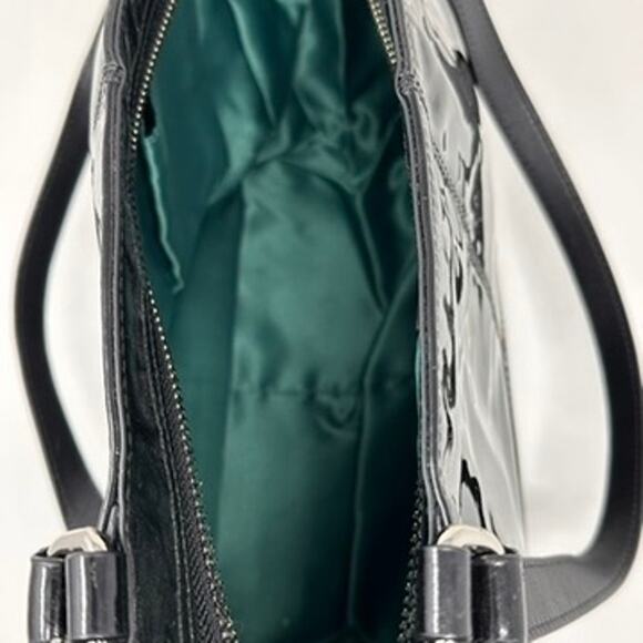 Coach Park Patent Carry Tote F23979 Purse Shoulder Bag Black with Aqua Interior - Picture 13 of 16
